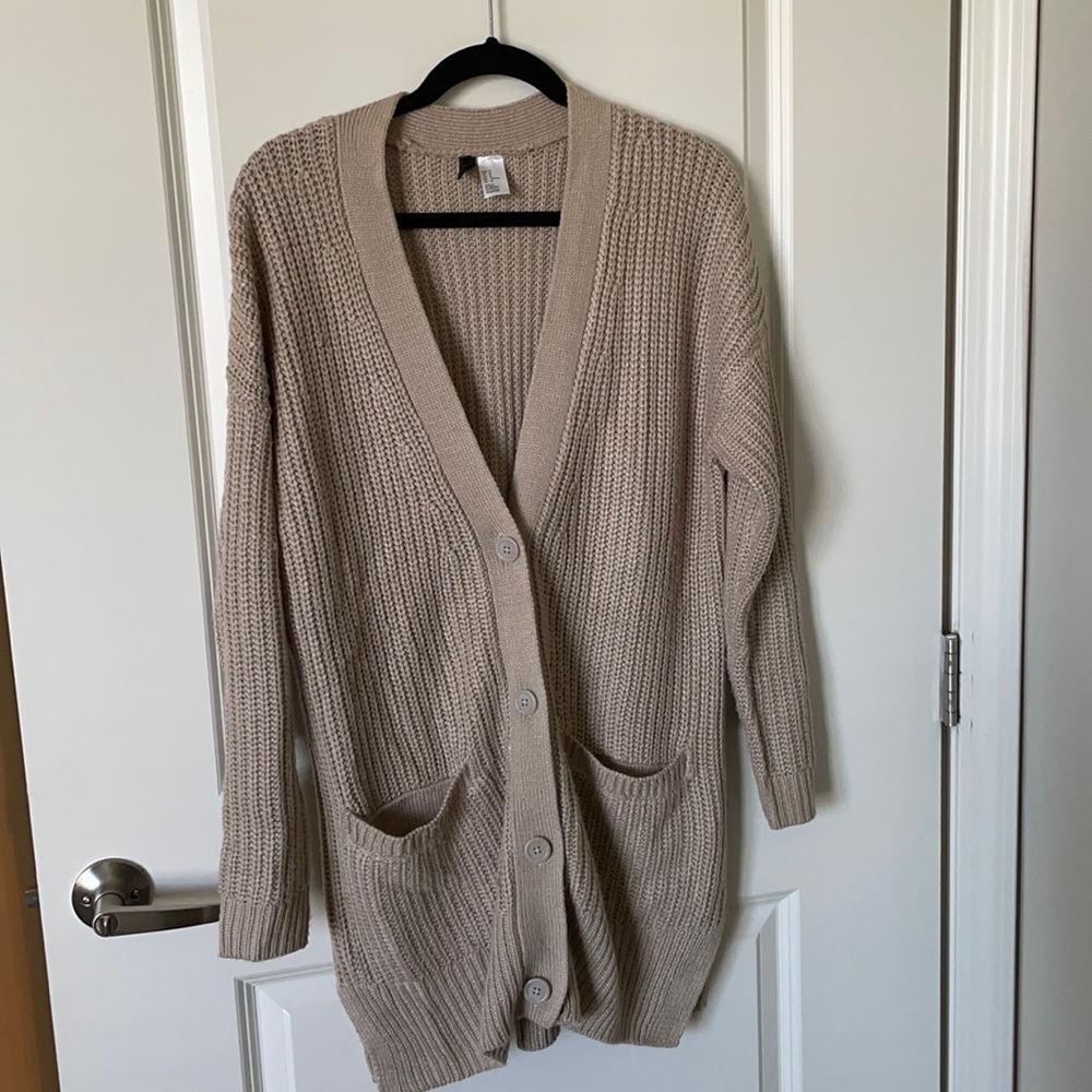 H&M taupe grandpa sweater, M